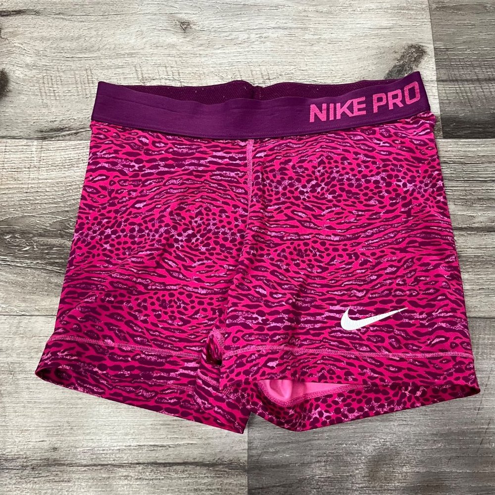 Nike Pro Athletic Dri-Fit Fitted Running Shorts Leopard Pink Women’s Size M